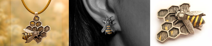 Handcrafted 925 Silver Bee Jewellery – Pendants, Brooches & Earrings