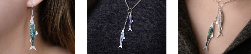 Cisco fish jewellery - 925 silver fish with Abalone inlay